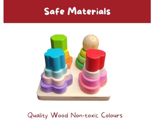 CHANNAPATNA TOYS Wooden Montessori Toys For 1 2 3 Year Old Boys Girls- Sorting & Stacking Toys For Baby Toddlers Blocks, Educational Shape Color Sorter Preschool Kids Gifts