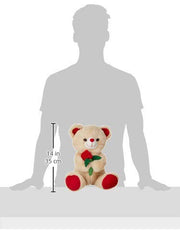Webby Plush Cute Teddy Bear with Rose Flower | Birthday Gift for Girls, Wife, Girlfriend, Boyfriend, Husband | Soft Toy | Gift Items | Stuffed Animal Toy - 35 CM (Beige)