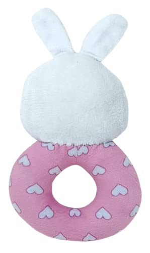 Pikipo Bunny Face Rattle Soft Toy with Round Handle (Pink)
