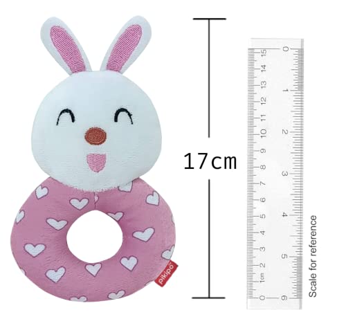 Pikipo Bunny Face Rattle Soft Toy with Round Handle (Pink)