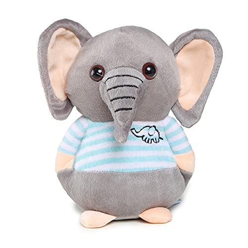 Webby Soft Animal Plush Elephant Toy 20cm, Blue & Grey
