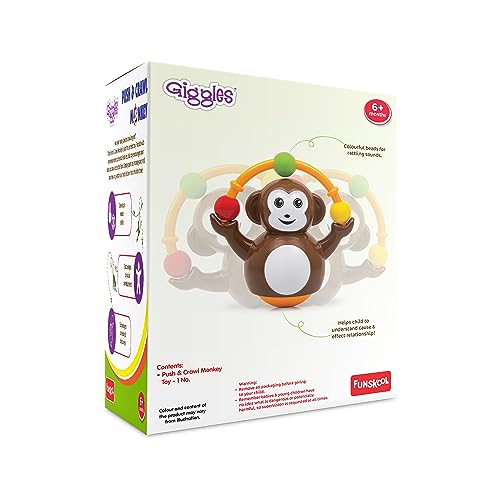 Funskool Giggles, Push N Crawl Monkey, Tummy Time Activity Toy, Helps To Grasp, Push & Crawl , 6 Months & Above, Multicolor
