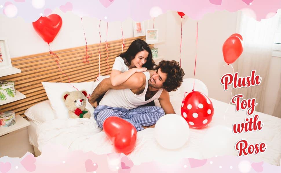 Webby Plush Cute Teddy Bear with Rose Flower | Birthday Gift for Girls, Wife, Girlfriend, Boyfriend, Husband | Soft Toy | Gift Items | Stuffed Animal Toy - 35 CM (Beige)