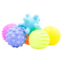 B4BRAIN Sensory Balls Toys Pack of 6 | Colourful Squeaky Ball | Soft Ball for 0-1 Year Babies for Brain Development Soft Silicone Rubber (Squash, Multicolored)
