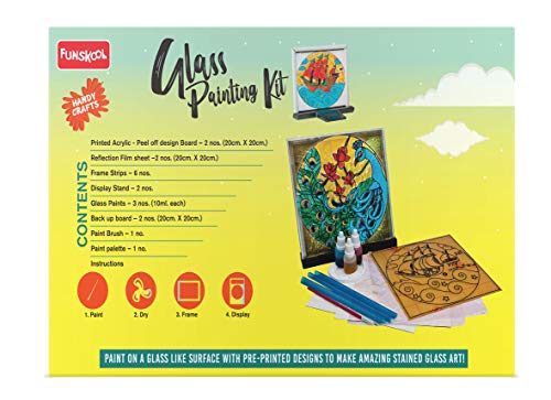 Funskool Handycrafts Glass Painting, Art and Craft Kit, Make Your Own Framed Glass Painting, Art and Craft Kit, DIY Kit, Ages 6 Years and Above, Multicolour