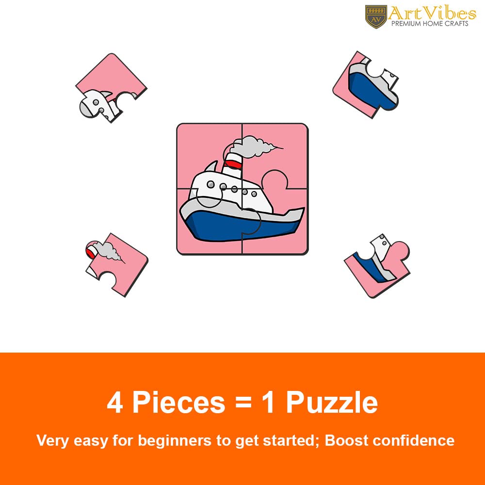 Artvibes Vehicle Wooden Jigsaw Puzzle Games for Children & Kids | Jigsaw Puzzles for Kids Age 2-5 | 4 Pieces Puzzles | Toddler's Wooden Puzzle (PZ_504N), Set of 6