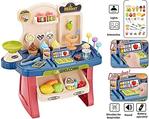 E-ROYAL SHOP Pretend Play Mini Supermarket Toy Candy Sweet Shopping Cart, Pretend Play Kitchen Set Kids Toys for Boys and Girls (Mini Home Supermarket) Ice Cream Set Toy for Kids