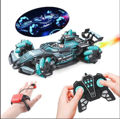 Hand Sensor Stunt Toy car Remote Control Smoke with led Lights for Kids Fog Stunt Drift rc car high Speed Racer Remote Control Toys 25km/h 2.4ghz 360° Rotation Fast Stunt (Gesture + rc f1 car)