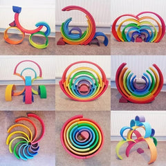 Montessori for Baby| 12 PCs Wooden Rainbow Stacker Extra Large 12 PCs Stacking Game Wooden Nesting Puzzle Open Ended | Wooden Stacker Toys for Kids