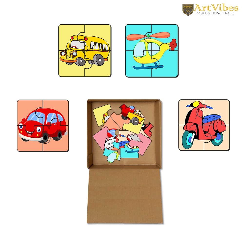 Artvibes Vehicle Wooden Jigsaw Puzzle Games for Children & Kids | Jigsaw Puzzles for Kids Age 2-5 | 4 Pieces Puzzles | Toddler's Wooden Puzzle (PZ_504N), Set of 6