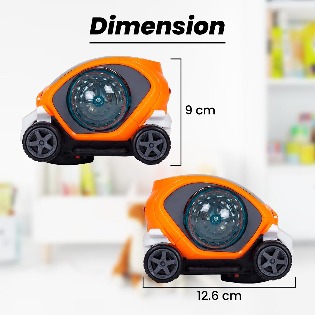 Gooyo GY149A Battery Operated Stunt Car Toy with Music & 4D Vibrant Light Effects | 360° Rotating Bump & Go Action Car Toy| Orange Color, Power Source: 3xAA Battery (Not Included)