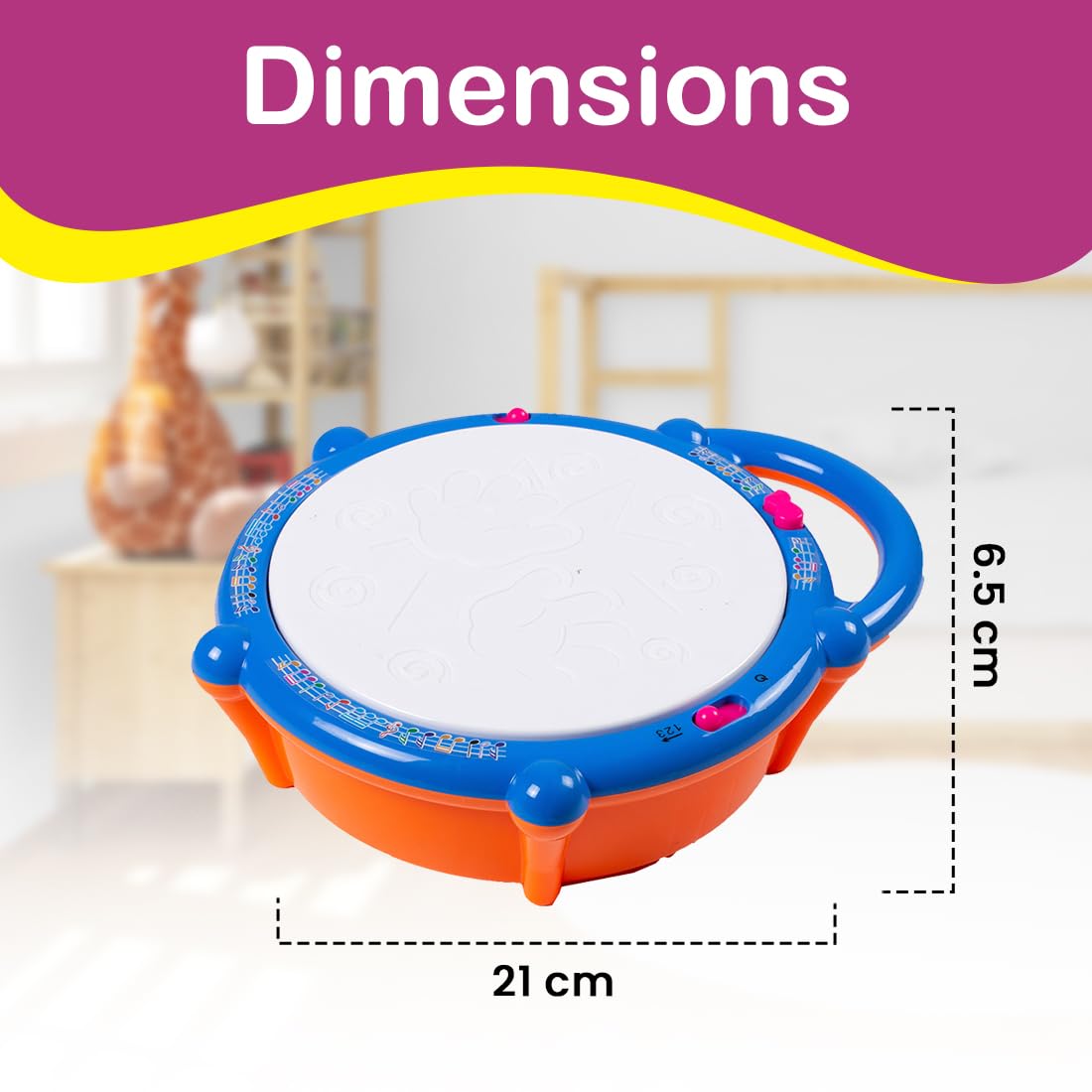 Gooyo GY168-23 Battery Operated 3D Flash Drum Toy with Flash Light & Music Effects | Dynamic Musial Instrument Toy with 2 Mallets for Toddlers | Blue Color, Power Source: 3xAA Battery (Not Included)