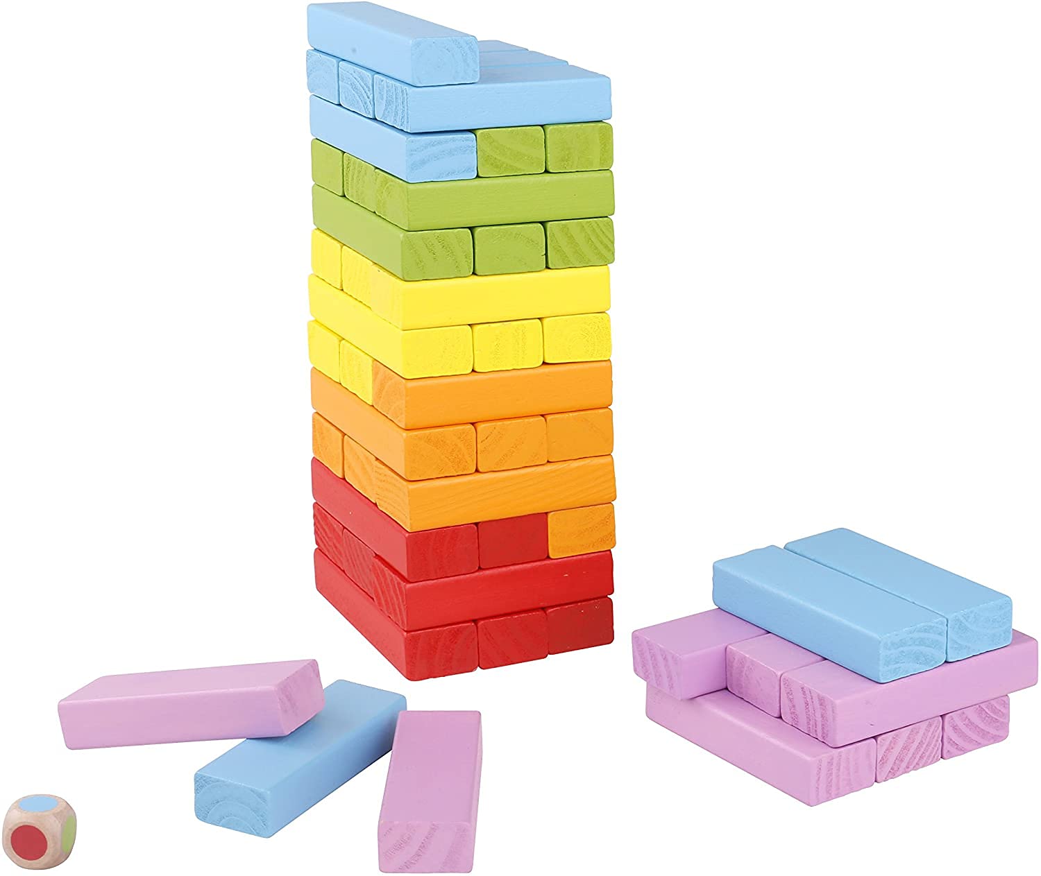 PLUSPOINT Wooden Balancing Blocks Stacking Game Colorful Tower Building Blocks Family Game Gift for Kids A Complete Game for All Ages (3-99) (Coloring Stacking Tower)