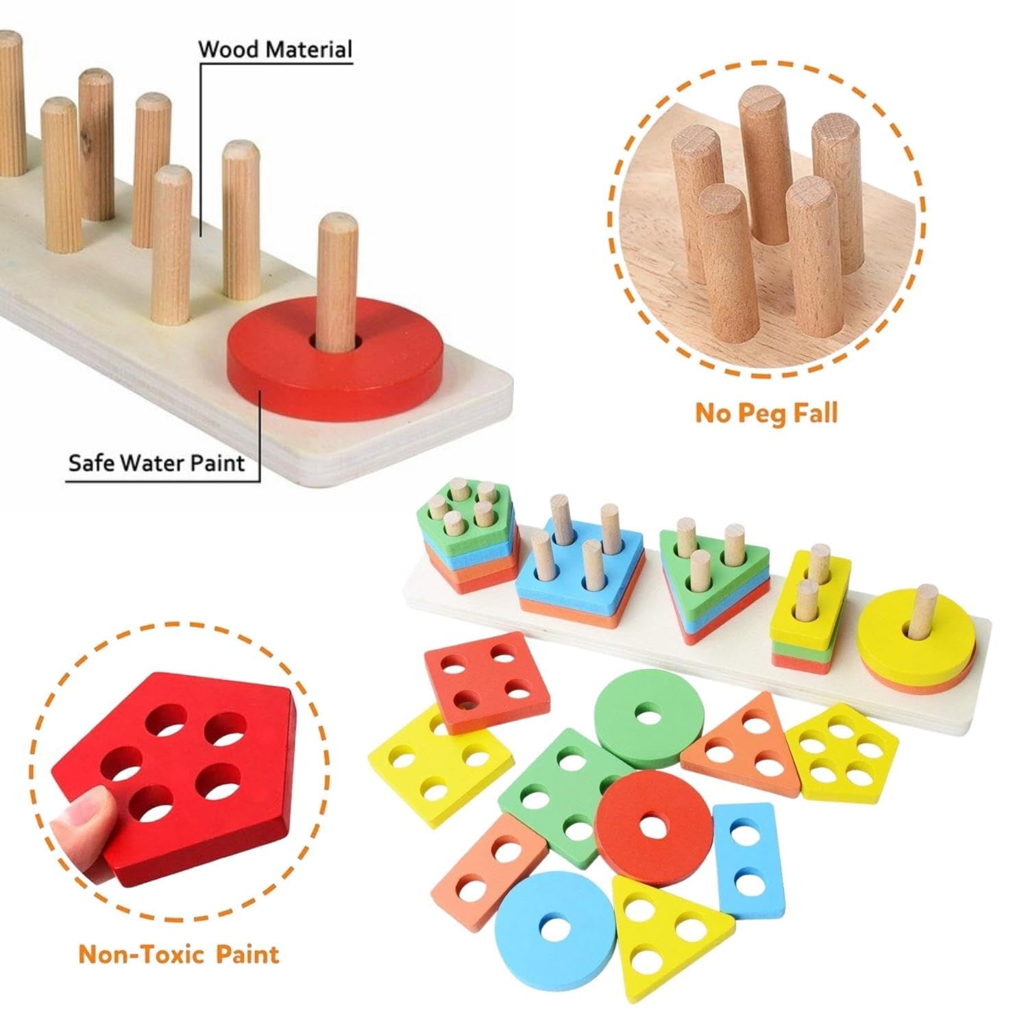 SHINETOY Toys for 1 2 3 Year Old Boys Girls Toddlers, Wooden Sorting and Stacking Preschool Educational Toys, Color Recognition Stacker Shape Sorter Puzzles