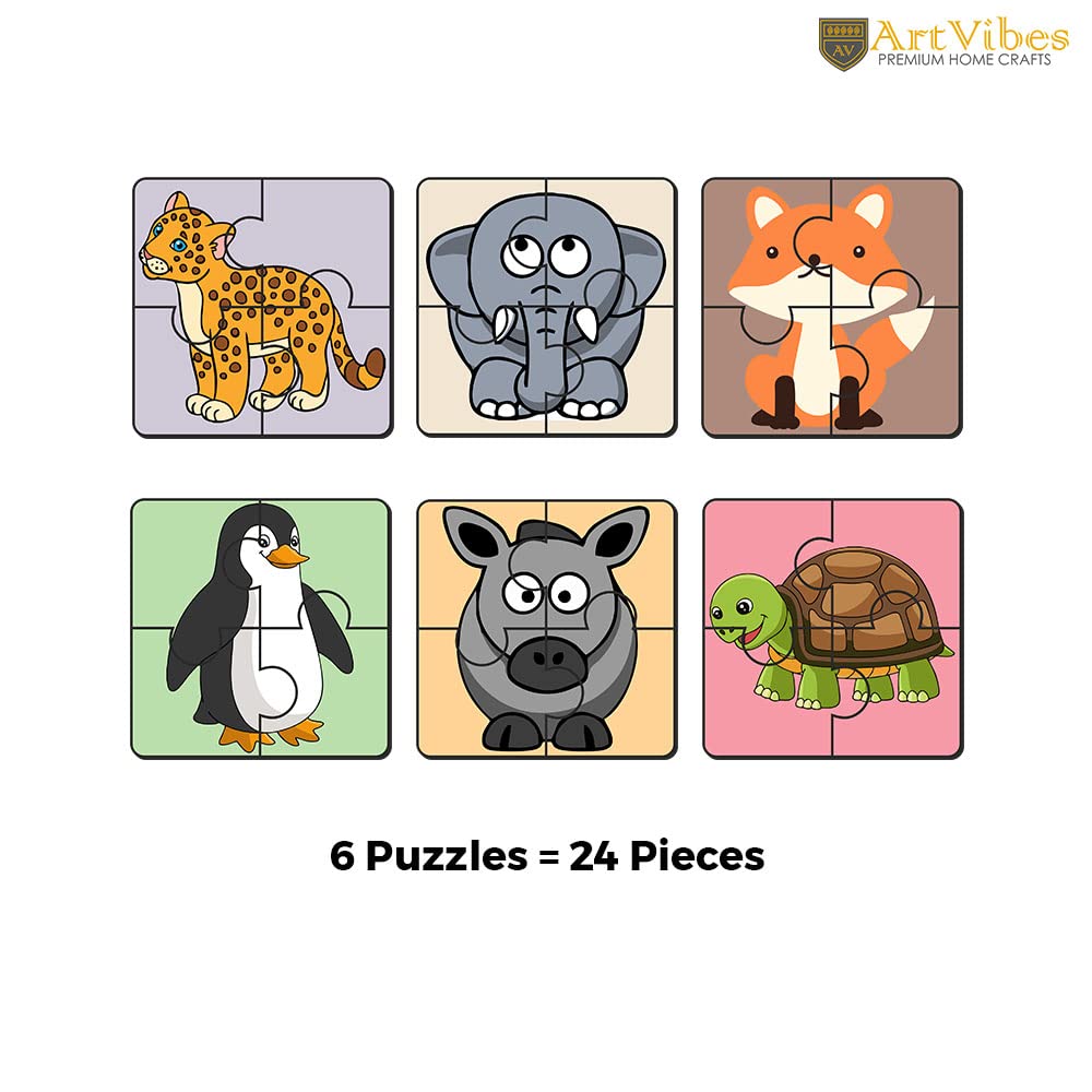 Artvibes Animals Wooden Jigsaw Puzzle Games for Children & Kids | Jigsaw Puzzles for Kids Age 2-5 | 4 Pieces Puzzles | Toddler's Wooden Puzzle (PZ_502NN), Set of 6
