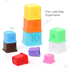 FIRSTCRY INTELLISKILLS Premium Stacking & Sequencing Cubes Toy|Activity & Learning Toy For Babies|Nesting Toy For Infants & Preschoolers I Multicolor - 10 Pieces