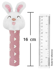 Pikipo Bunny Face Rattle Soft Toy(Plush) For Baby with Squeeze Handle for Squeaky Sound (Pink)