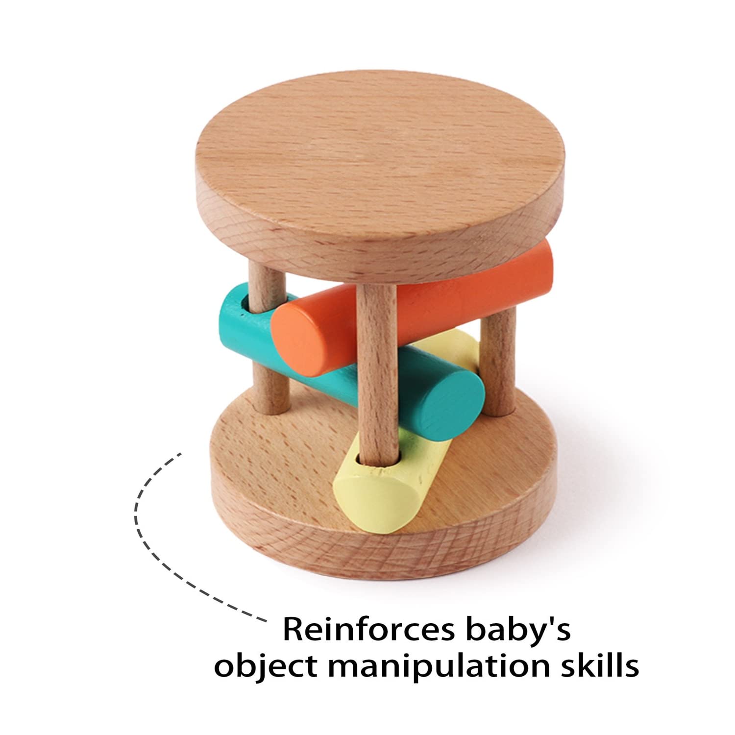 Intellibaby Premium Wooden Rolling Drum Toy | Montessori Toy |Develops Wrist Strength | Encourages Curiosity & Movement | BIS Certified | Baby Gift for Toddlers | Multicolor | 6+ Months