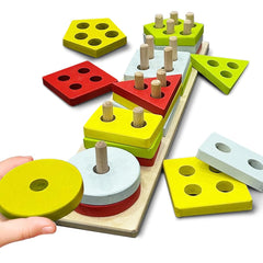 Wembley Kids Wooden Angle Geometric Blocks Stacker Shape Sorter Column Puzzle Stacking Set Educational Learning Toys for Toddlers 1-3 Years Old Boys and Girls