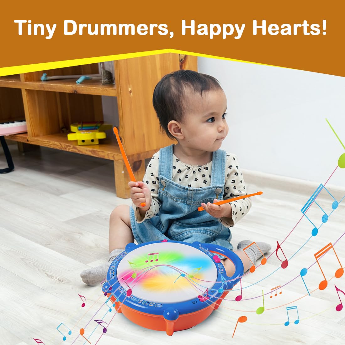 Gooyo GY168-23 Battery Operated 3D Flash Drum Toy with Flash Light & Music Effects | Dynamic Musial Instrument Toy with 2 Mallets for Toddlers | Blue Color, Power Source: 3xAA Battery (Not Included)