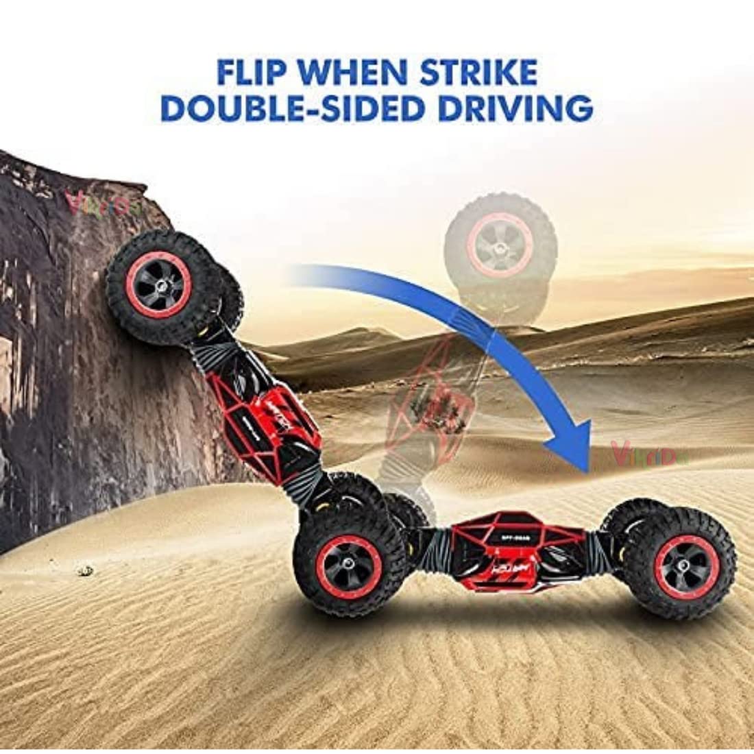 Big Size Double Sided Stunt Racing Moka 4-Wheel Drive Off Road Rock Crawler Remote Control Monster Car with 2.4 GHz for Kids, Multicolor