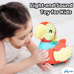 FunBlast Parrot Laying Eggs Toy for Kids - 360 Degree Rotation B/O Toys for Kids, Light and Sound Toys for Kids, Bump and Go Walking Parrot Egg Laying Toy for Children (Random Color)