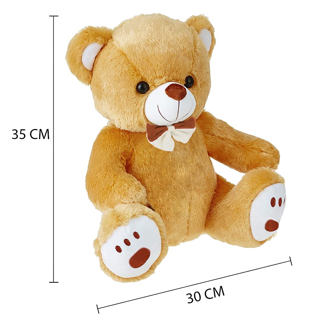 Webby Plush Cute Sitting Teddy Bear Soft Toys with Neck Bow and Foot Print, Brown 35 cm