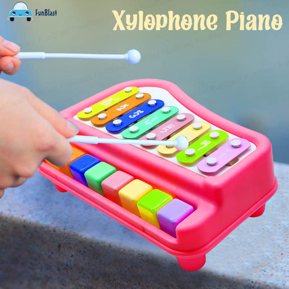 FunBlast Xylophone - Hand Knock Piano Toys, Hammering & Pounding Toys, Xylophone for Kids, Kids Musical Instruments, Kids Xylophone, Xylophone for 1+ Year Old, Kids Drums & Percussion Toy (Red)