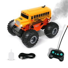 Remote Control Toy for Boys RC School Bus Truck with Smoke and LED Lights High Speed Offroad RC Racing Car USB Rechargeable Monster Trucks for Kids