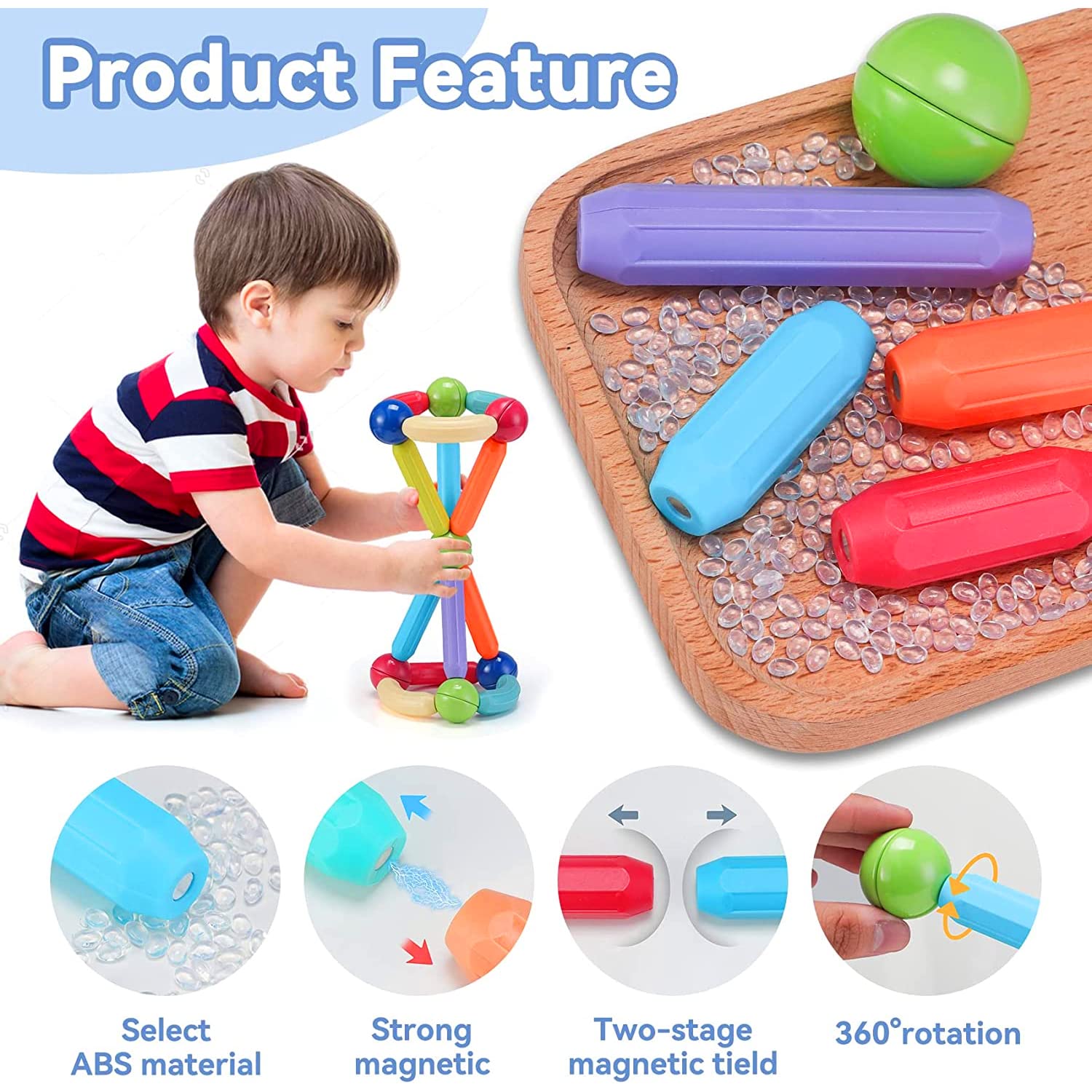 ToyDen Magnetic Sticks Building Blocks Set for Kids Age 3+ - Creative and Educational Construction Toy for Boys and Girls, Includes Magnetic Balls, Safe and Durable, STEM Learning - 64 Pcs