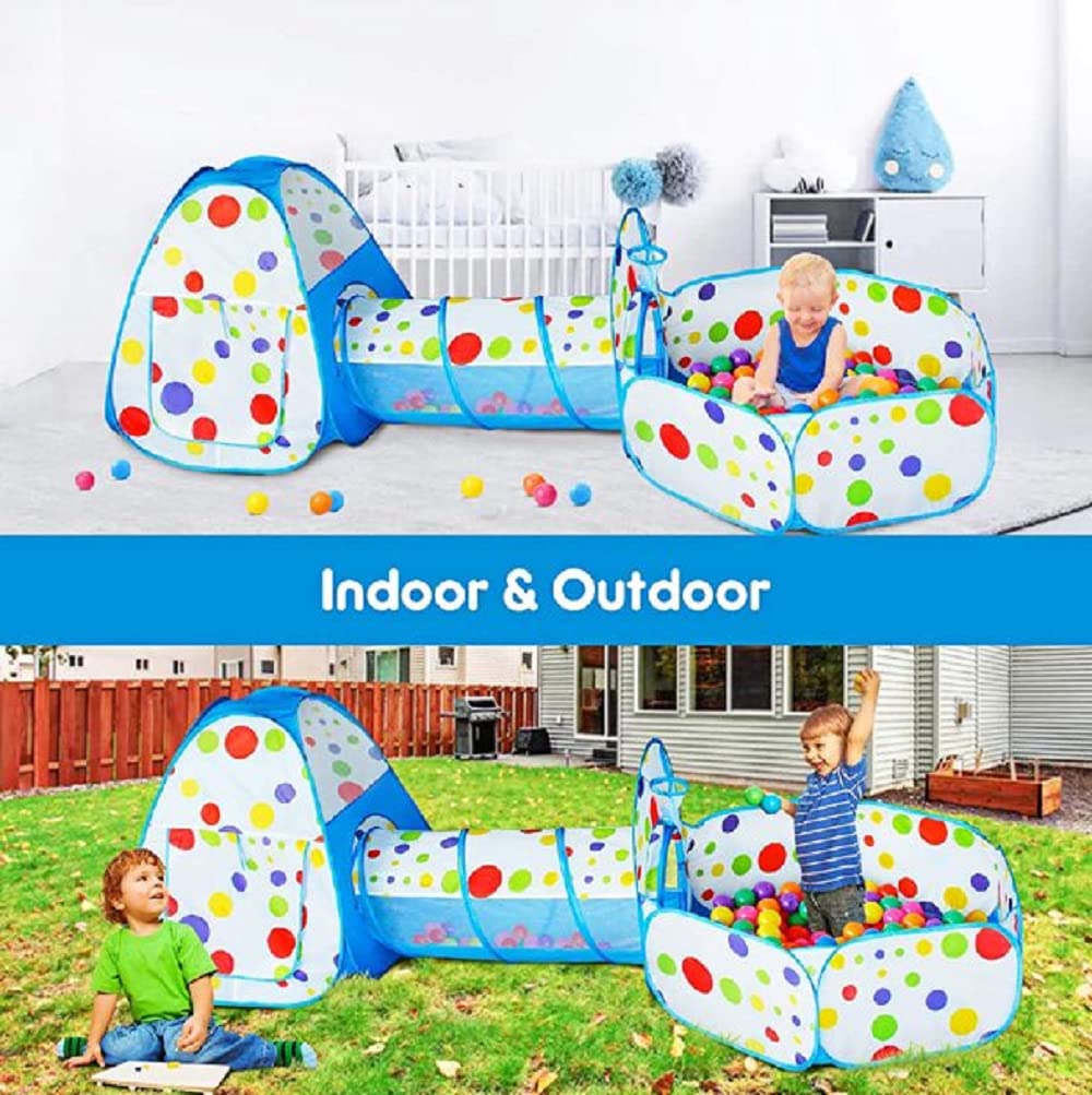 FunBlast 3-in-1 Colorful Ball Pool Tunnel Tent House for Kids-Rainbow Ball Pool Tunnel for Kids,Foldable Tunnel Ball Pool Outdoor Portable Kids House (Balls not Included; Multi), Tent House Theme