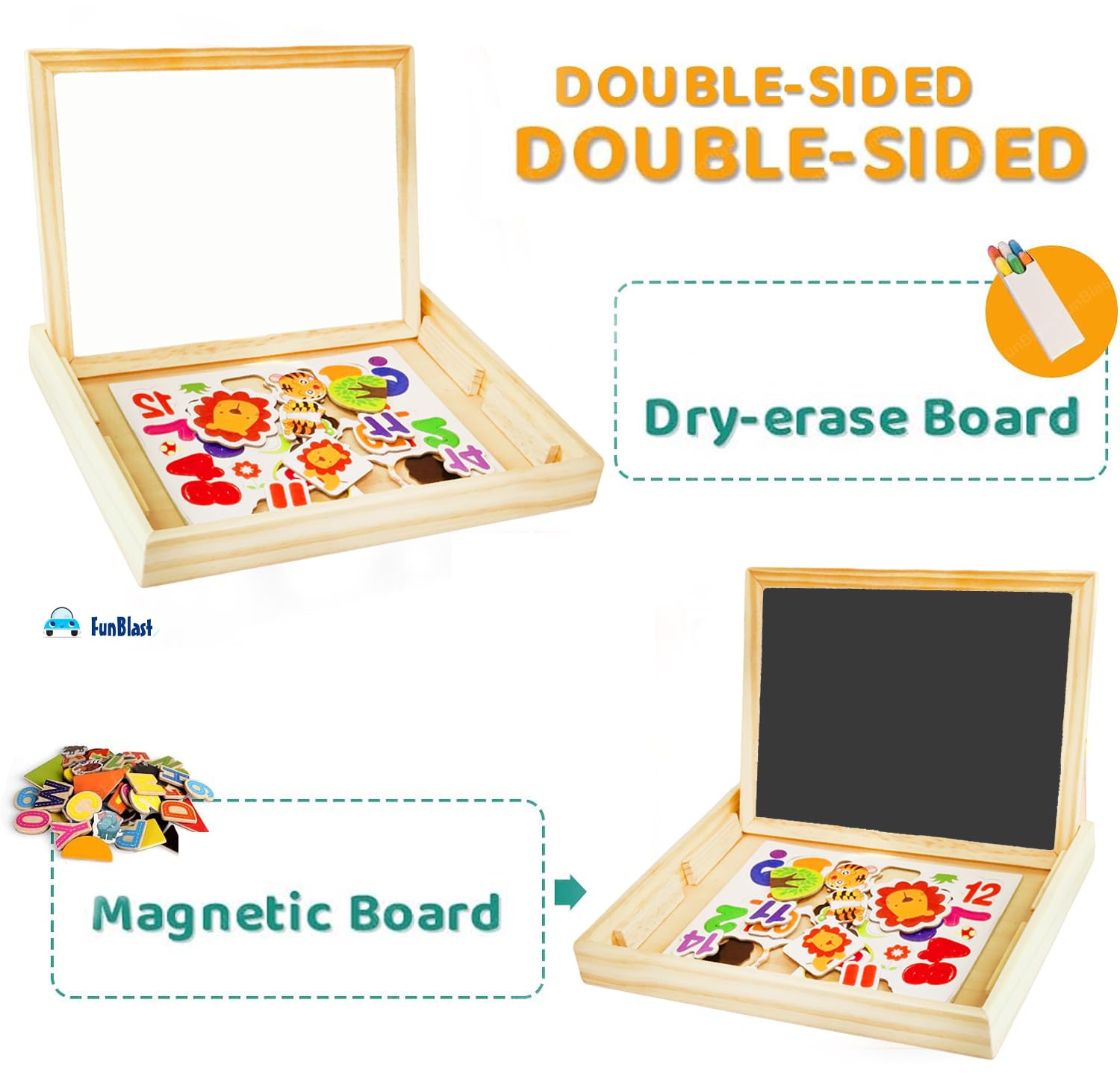 FunBlast Multifunctional Magnetic Wooden Chalkboard Kids Educational Toys Game Whiteboard Blackboard Drawing Toys for Children,Size- 30*23 cm