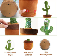 Amitasha Dancing Cactus Talking Plush Toy with Singing & Recording Function - Repeat What You Say - Pack of 1, Rechargeable Cable Included