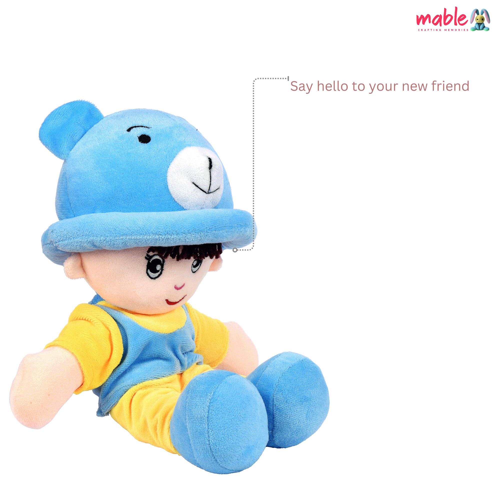 Addie Boy Rag Doll for Kids Huggable & Adorable Plush for Toddlers | Baby Doll with Hat for Boys and Girls | Soft and Cuddly Stuffed Toy for Babies | Made in India (Blue, 35cm)