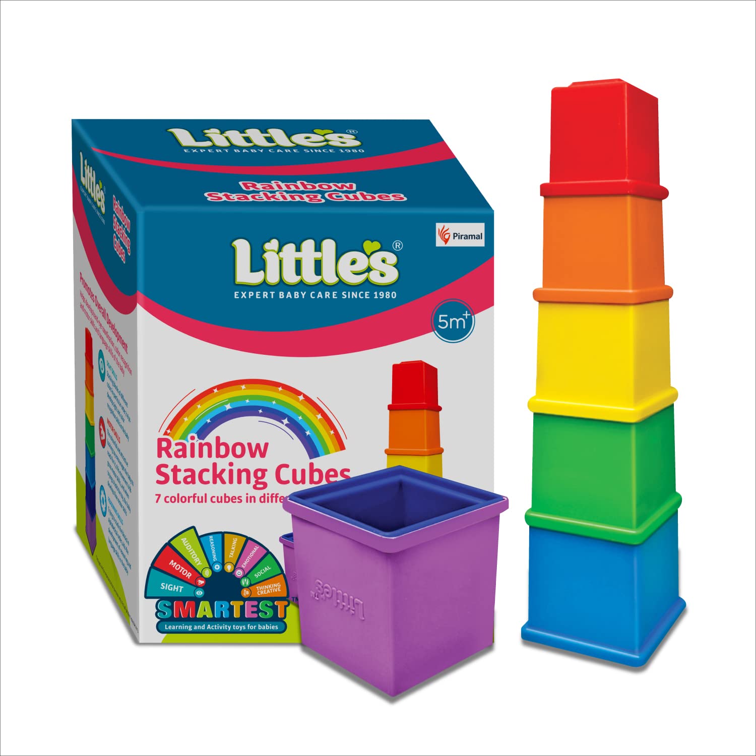 Little's Rainbow Stacking Cubes I Activity toy for babies I Multicolor I Infant & Preschool Toys I Develops motor & Reasoning skills(7 pieces)