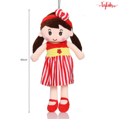 Cute Super Soft Stuffed Doll Small Size 40cm, Cuddly Squishy Dolls, Plush Toy for Baby Girls, Spark Imaginative Play, Safe & Fun Gift for Kids, Perfect for Playtime & Cuddling (Red)
