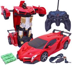 Big Size 1:18 Remote Control Car To Robot Transforming Car Toy, Rechargeable- Red- Model Sports, Kid