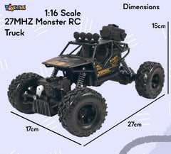 Toyshine 1:16 Scale 27MHZ Rock Crawler Monster RC Truck with Booster Spray Function All Terrain Stunt Racing Car Rechargeable Indoor Outdoor Toy Car - Black