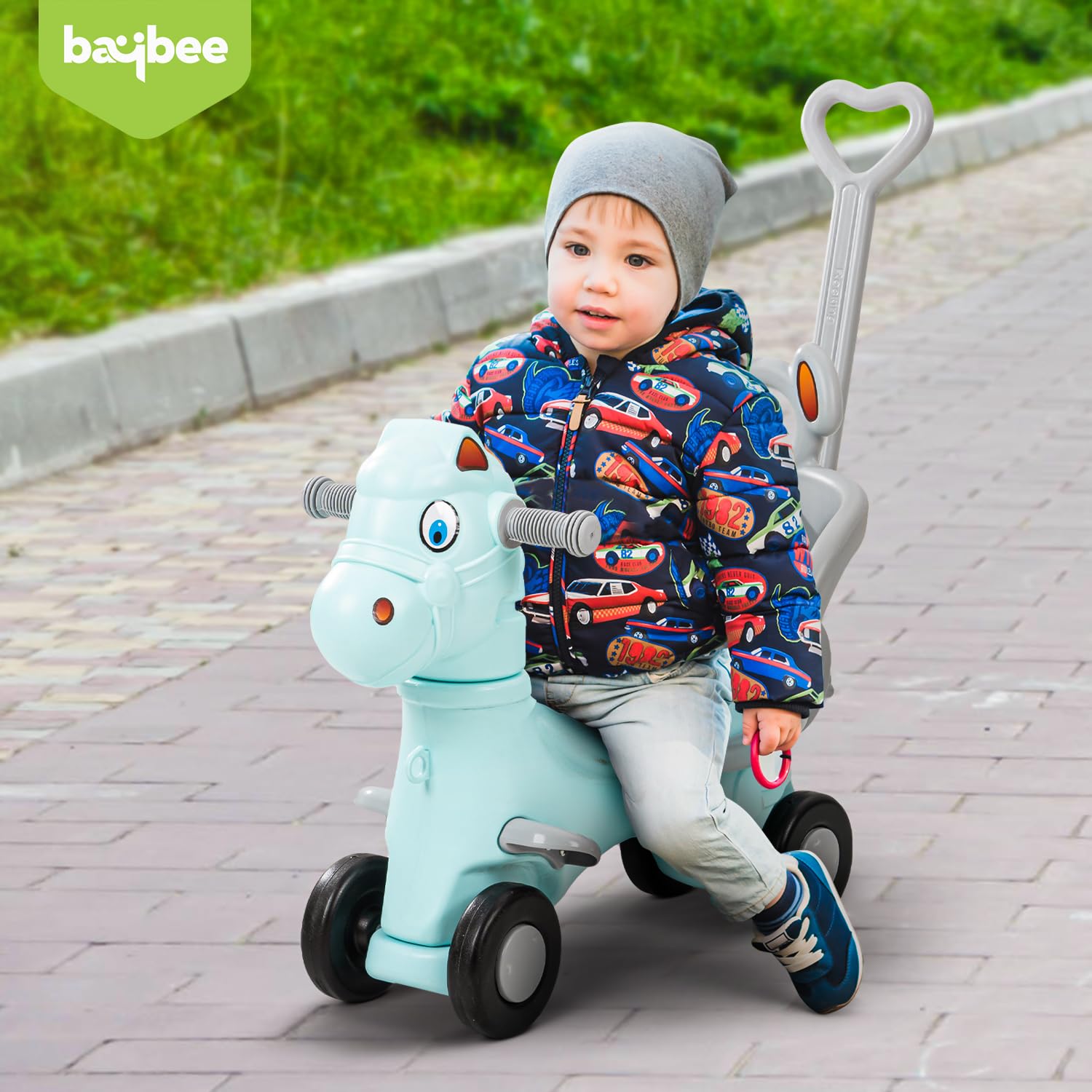 Baybee 3 in 1 Baby Horse Rider Kids Ride On Car for Kids, Push Ride on Toy with Rocker, Push Handle, Rotating Head & Safety Belt | Baby Car Rocking Horse | Kids Car for Toddlers 1 to 3 Year Boy Girl