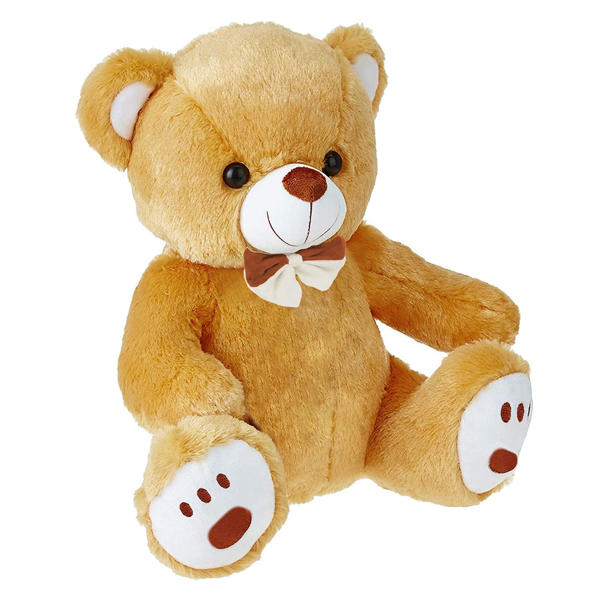 Webby Plush Cute Sitting Teddy Bear Soft Toys with Neck Bow and Foot Print, Brown 35 cm