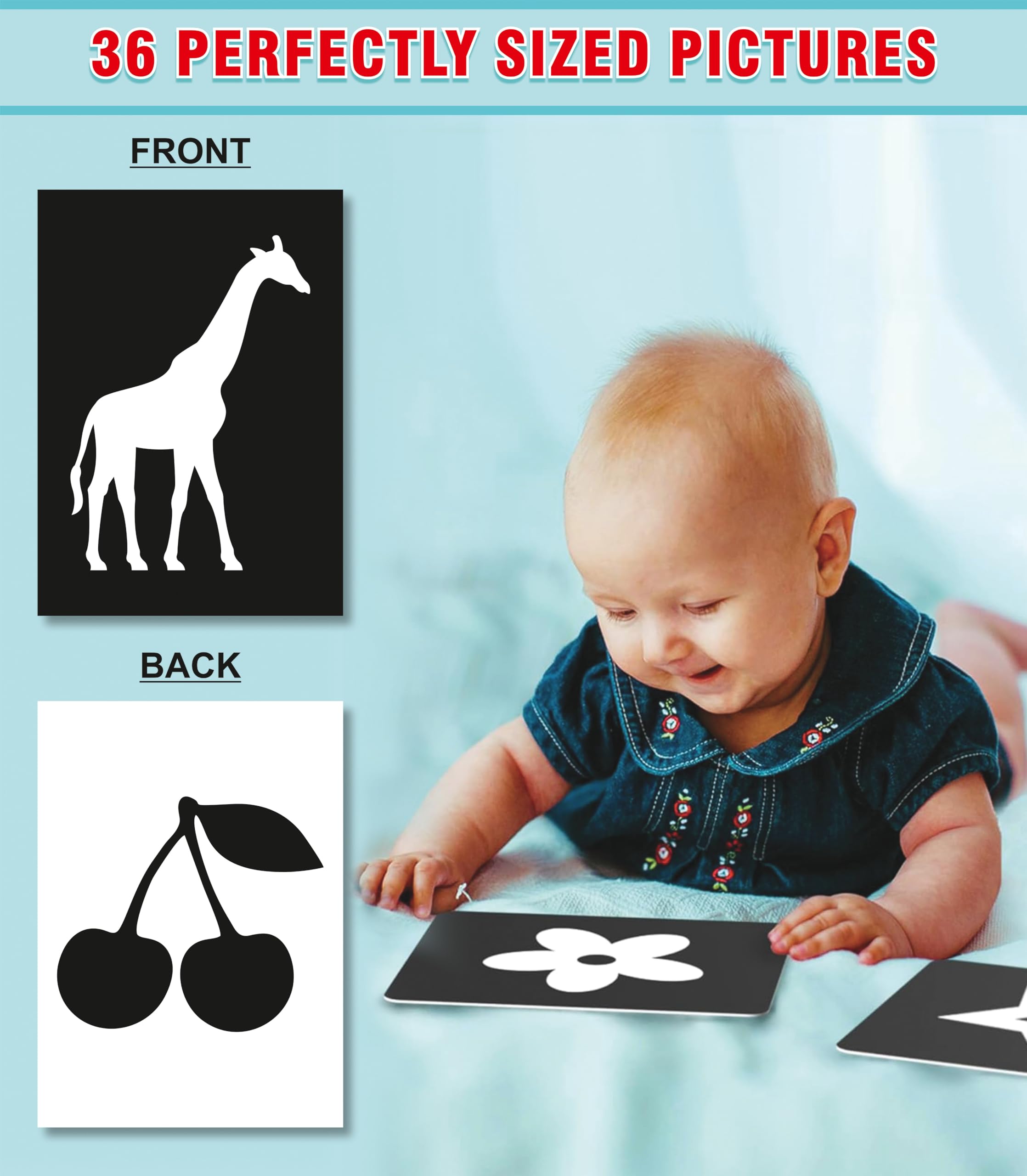 Gurukanth® Premium High Contrast Flash Cards for New Born Children - Black & White | 36 Objects | Age Group: 0-1 Year | Visual Stimulation and Sensory Development for Infants