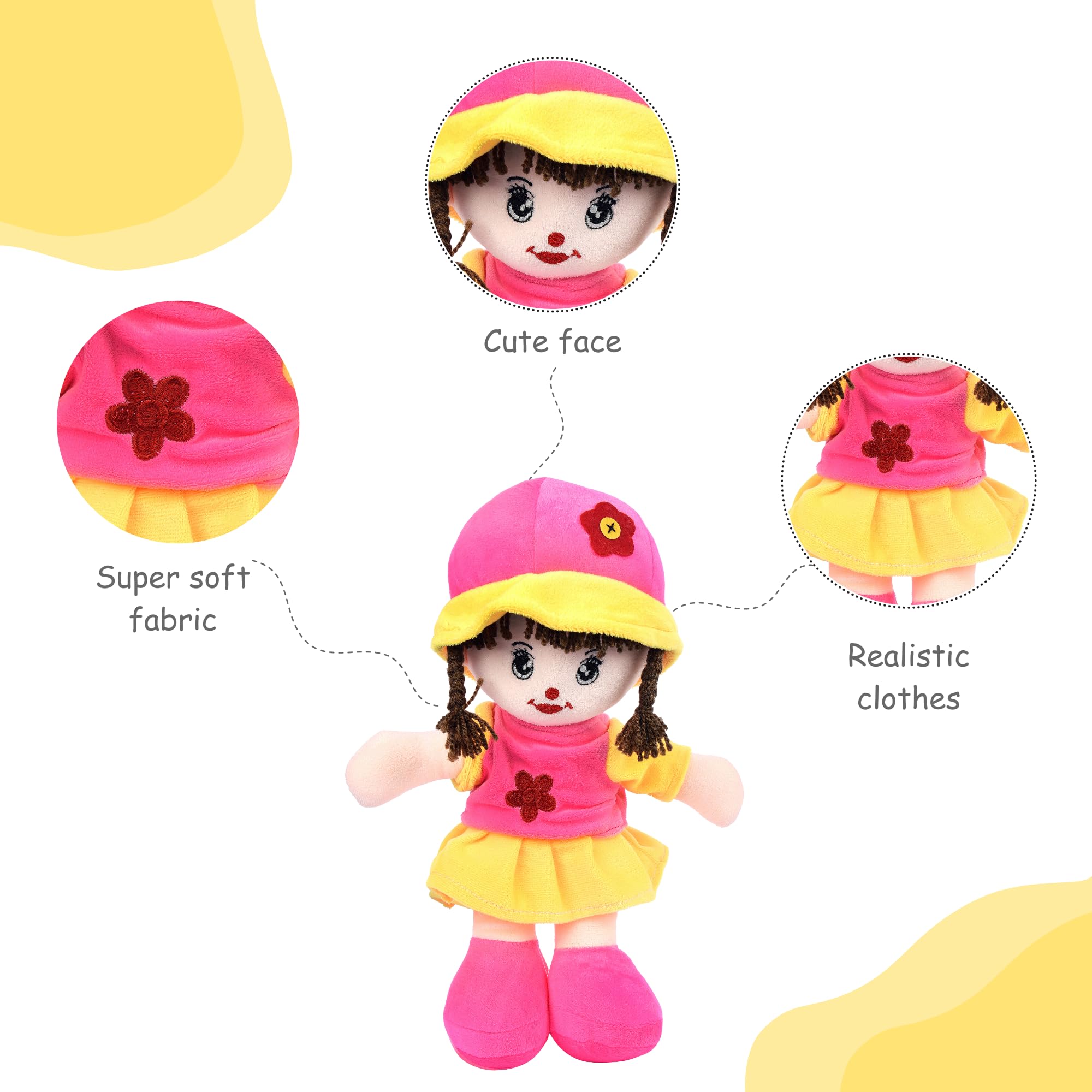 Addie Girl Rag Doll 35cm for Kid Huggable & Adorable Plush for Toddlers | Baby Doll with Hat & Skirt for Girls | Soft & Cuddly Stuffed Toy for Babies | Made in India (Rani)
