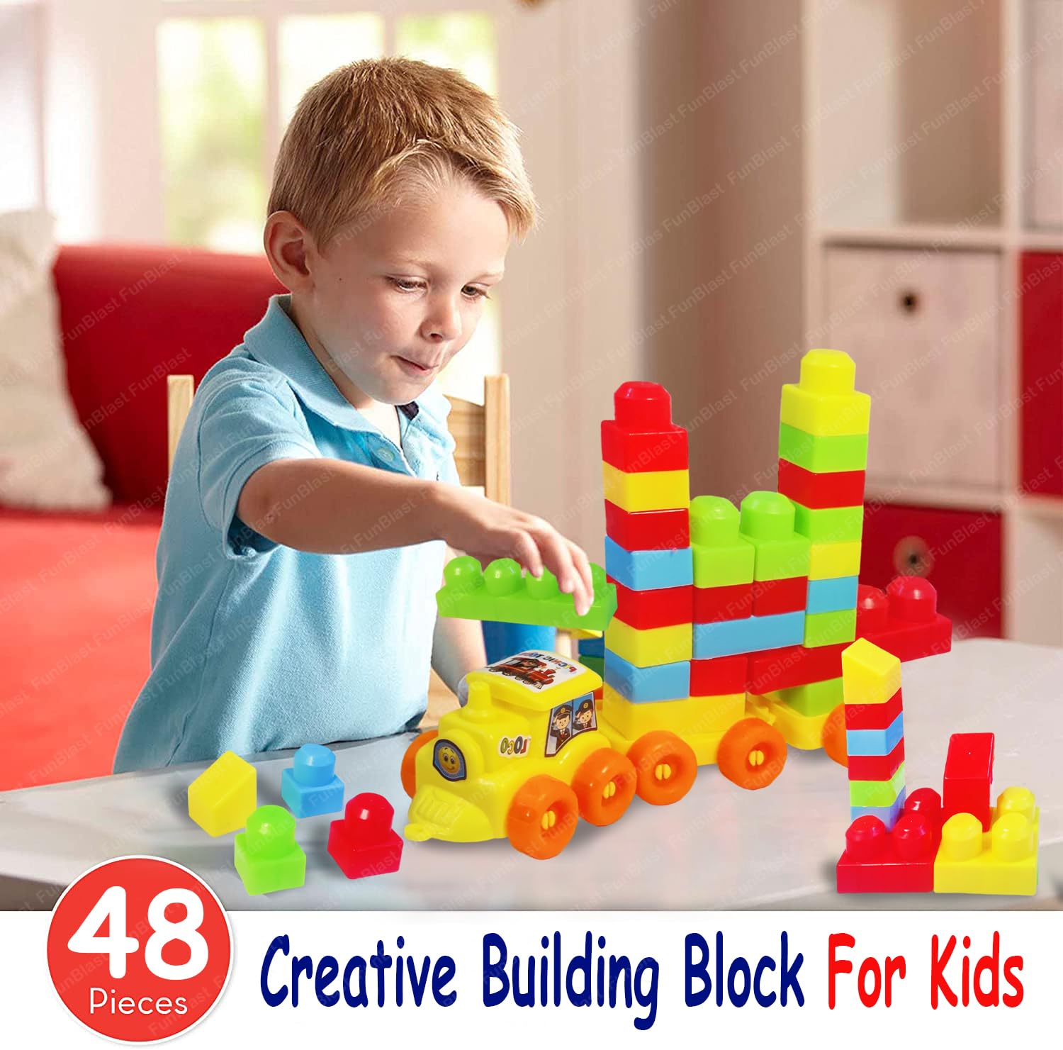 FunBlast Train Engine Building Blocks for Kids - DIY Plastic Building Blocks for Kids Puzzle Games for Kids, Toys for Children Educational & Learning Toy for Kids, Girls & Boys (48 Pcs-Multicolor)
