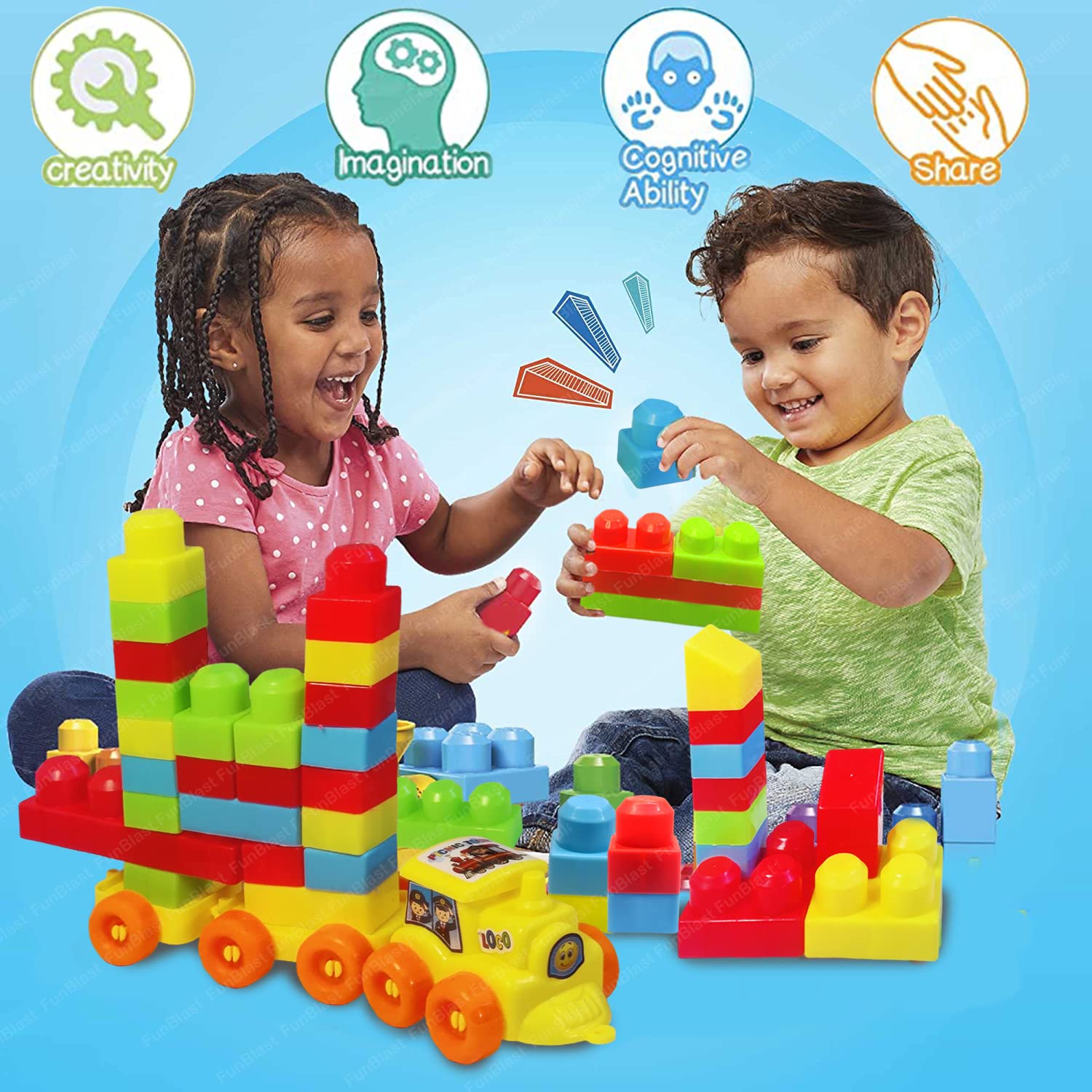 FunBlast Train Engine Building Blocks for Kids - DIY Plastic Building Blocks for Kids Puzzle Games for Kids, Toys for Children Educational & Learning Toy for Kids, Girls & Boys (48 Pcs-Multicolor)