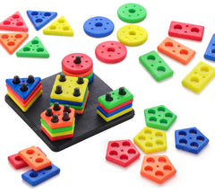 Toyshine Plastic Shapes Square Column Blocks Sorting & Stacking Toys for Kids Toddlers for 1 2 3 Year Old - Multi Color