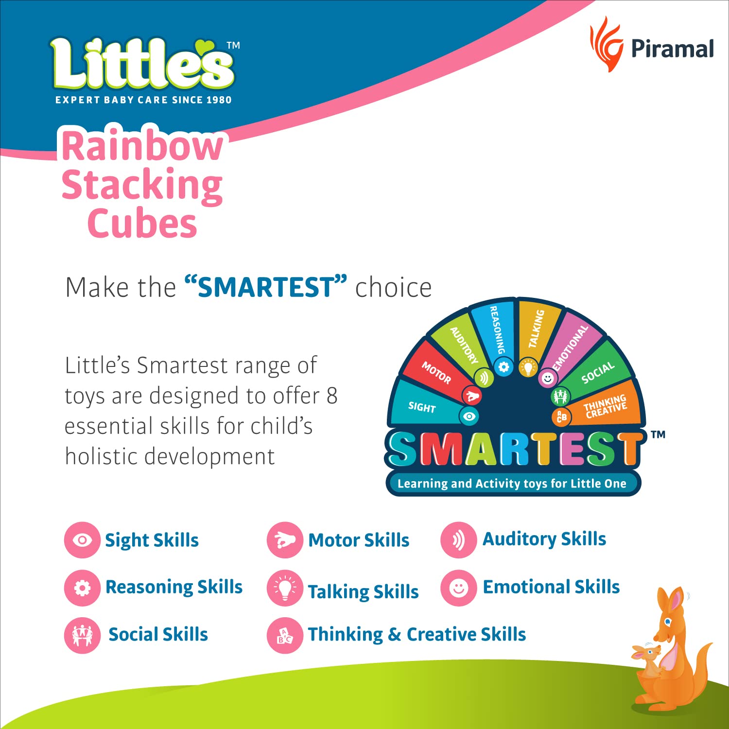Little's Rainbow Stacking Cubes I Activity toy for babies I Multicolor I Infant & Preschool Toys I Develops motor & Reasoning skills(7 pieces)