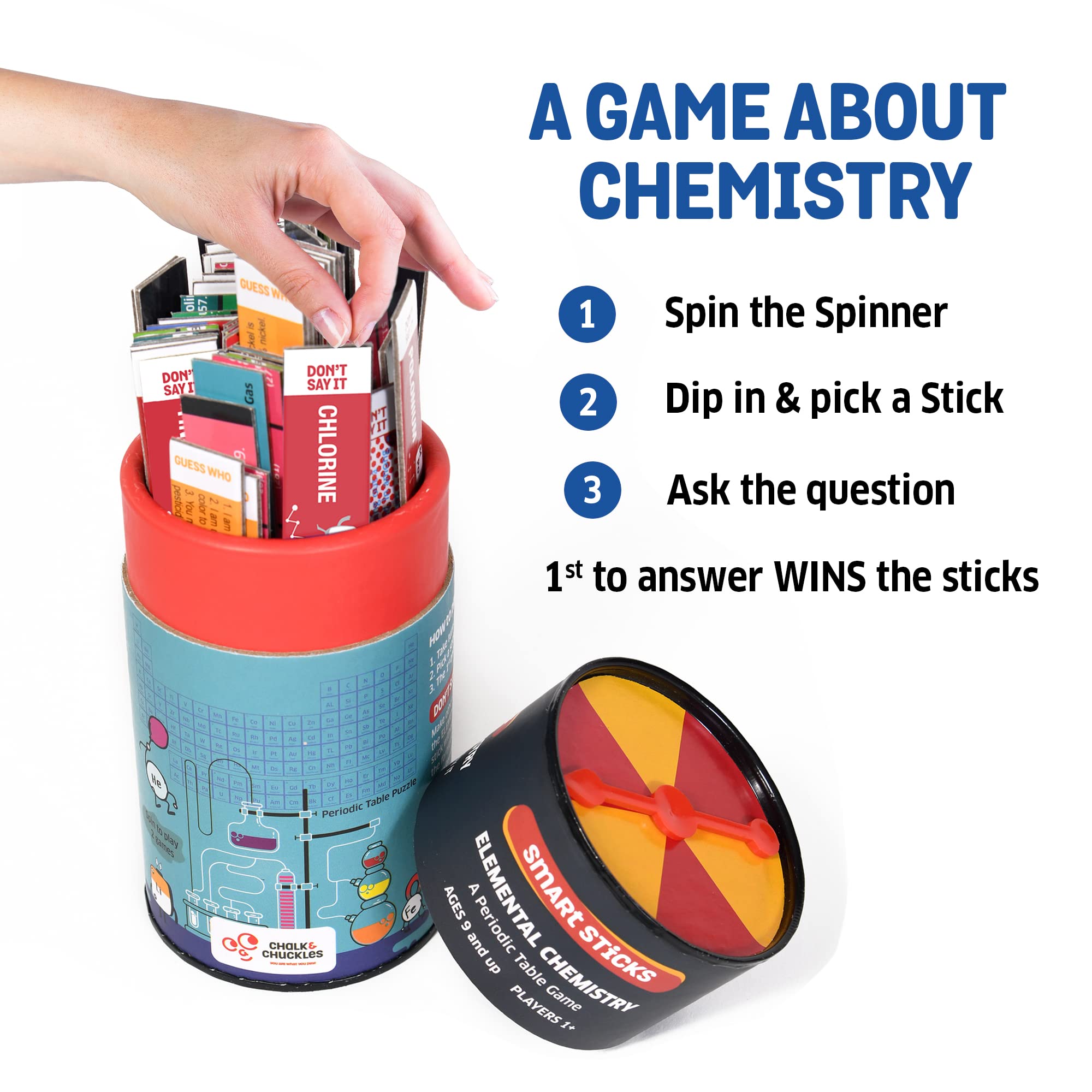 Chalk and Chuckles Science Toys, Smart Sticks Elemental Chemistry Game for Kids Age 8-10-12-14 Years, Gift for Boys and Girls 8-12 Year Old, STEM Puzzle and Game