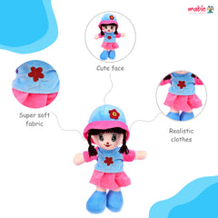 Addie Girl Rag Doll for Kids 35cm, Huggable & Adorable Plush for Toddlers | Baby Doll with Hat & Skirt for Girls | Soft and Cuddly Stuffed Toy for Babies | Made in India (Blue)