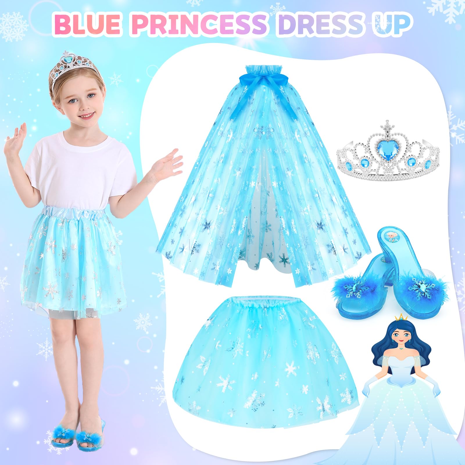 Princess Dress Up Shoes Set,Kids' Dress Up & Pretend Play Toy for Girls, Dresses,Tops,Jewelry, Shoes,Unicorn Mermaid Ice Princess Toys Gifts for Little Girls 3-6 Years Toddler Birthday Party