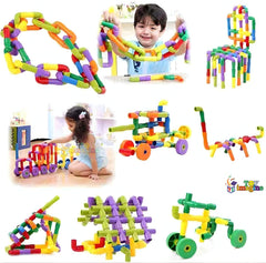 Toy Imagine™ 30+ Pipe-Shaped Puzzle Building Blocks for Preschool Kids | Creative Educational Plastic Water Pipe Toys | Intelligent Blocks Set | Learn with Fun | Rounded Edge.(Multicolor) 3-8 Years